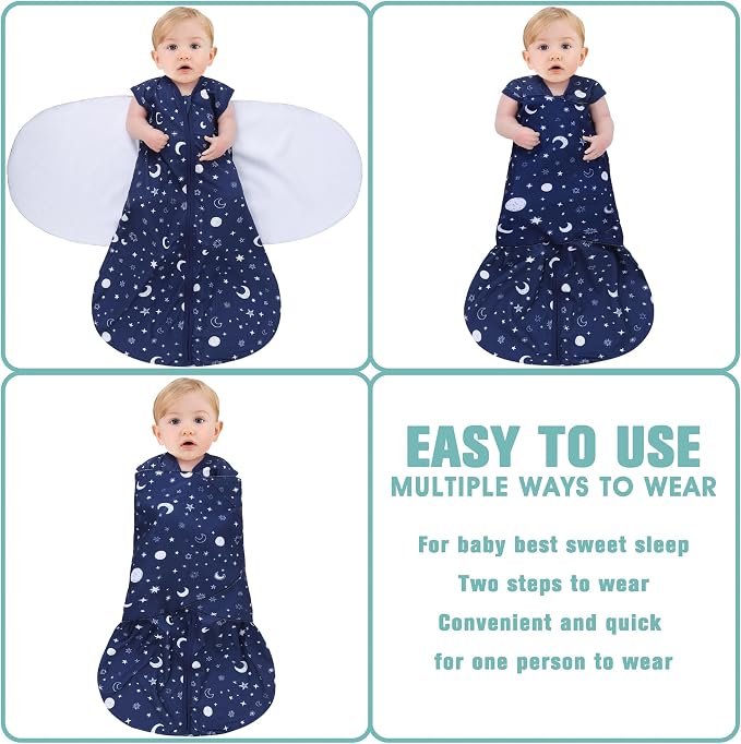BSTOPPT Newborn Sleep Sack Baby Swaddle,Swaddle me 0-3 Month,3-Way Adjustable Wearable Blanket,100% Rayon Cotton Swaddling Sleeping Bag，TOG 0.5 (Starry Sky, 0-3 Months)