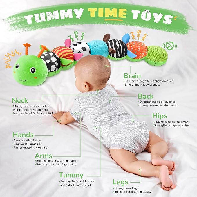 AWOTOY Baby Toys 6-12 Months Music Caterpillar,Stuffed Animals Infant Toys 0-3-6 Months,Baby Sensory Toys Tummy Time with Crinkle Rattle Teething Toys Boys Girls Gifts Birthday Easter Basket Stuffer