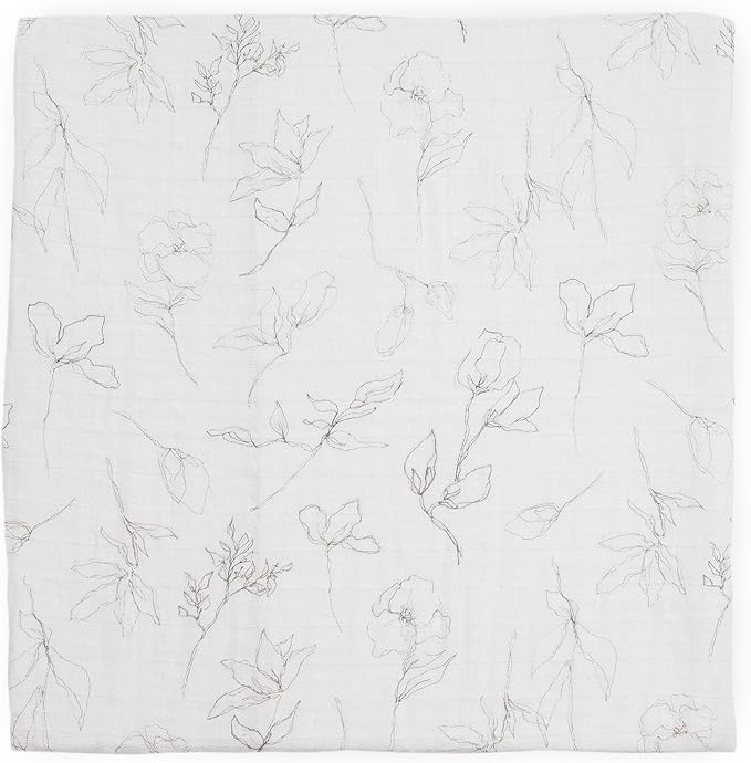 Little Unicorn 100% Natural Organic Cotton Muslin Swaddle Blanket (Pencil Floral)