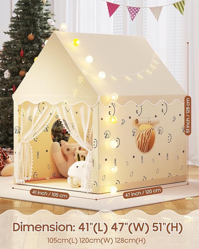 Kids Play Tent, Princess Tent Indoor Playhouse Set with Star Lights, Ball Lights, Colorful Flags, Butterflies - Large Tents for Kids Toddle Castle for Girls Toy House Gift