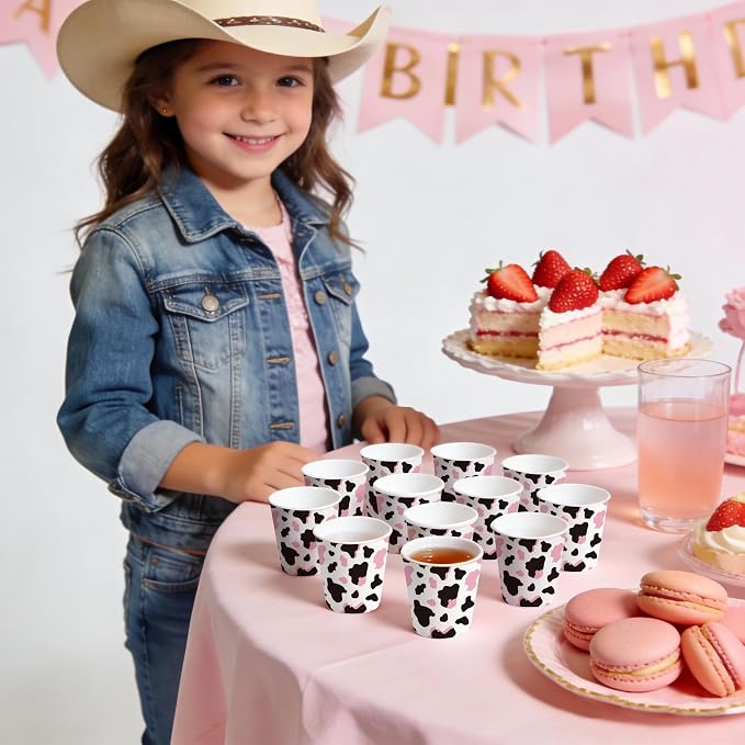 WRAPAHOLIC 3oz Paper Cups - 100 Pack Disposable Bathroom Cups with Pink Cow Design, Small Mouthwash Cup for Toothbrush Rinse, Home Bathroom, Picnic, BBQ, Travel and Party
