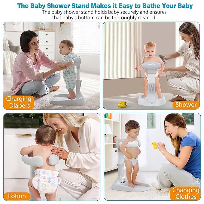 Baby Shower Stand, Adjustable & Foldable Baby Bath Stand with Anti-Slip Base,Anti-Pinch Silicone,Baby Shower Standing Support (6-36 Months),Portable Toddler Shower Stand| Soporte para Bañera de Bebé