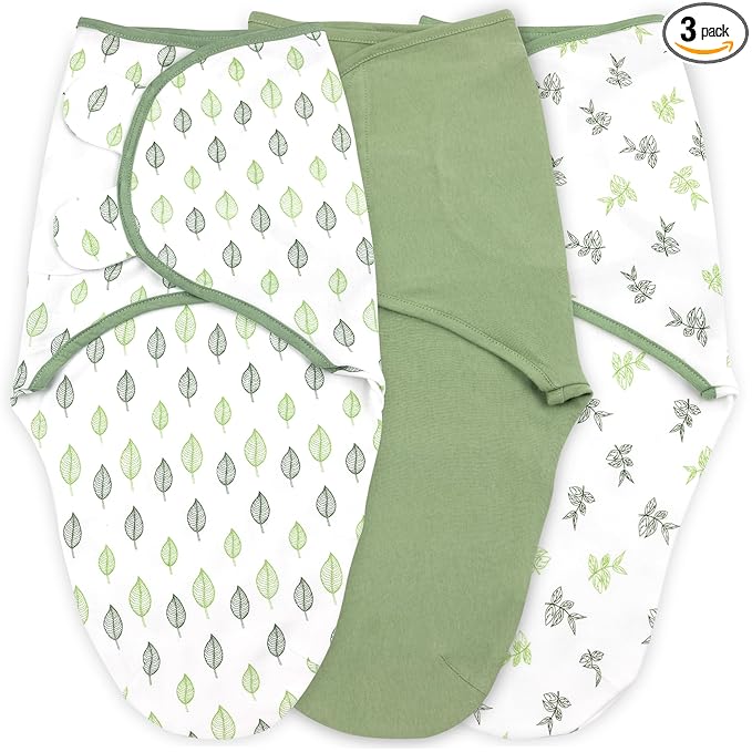 Swaddles for Newborns – 3-Pack Infant Swaddles 0-3 Months – Adjustable Swaddle Sleep Sack – Soft Organic Cotton Baby Wrap for Safe & Cozy Sleep (Green Leaf)