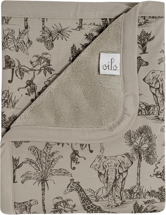 Oilo Safari Baby Blanket, Safari Animals Baby Blanket with Ultra, Soft Plush Backing & Organic Cotton Jersey Print, Double, Layered 30x40 Blanket for Newborns & Toddlers
