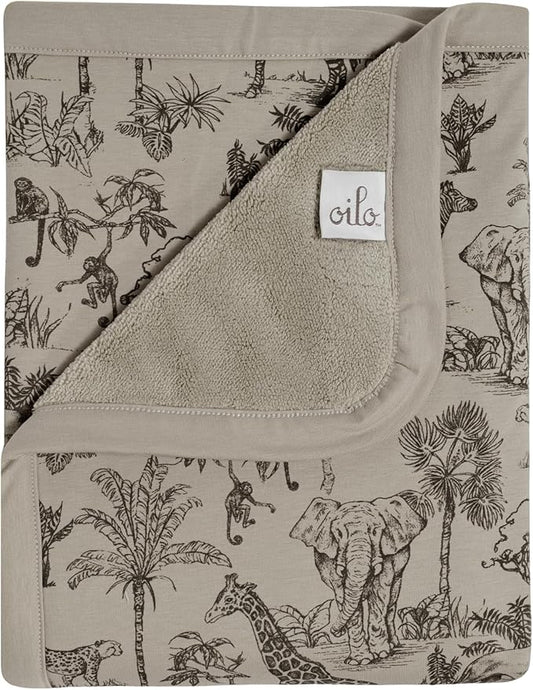 Oilo Safari Baby Blanket, Safari Animals Baby Blanket with Ultra, Soft Plush Backing & Organic Cotton Jersey Print, Double, Layered 30x40 Blanket for Newborns & Toddlers