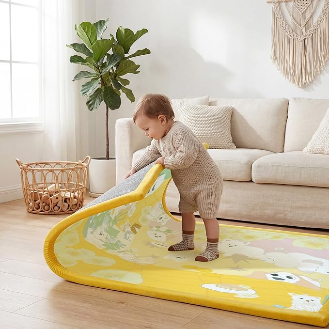 1.5" Thick Educational Baby Floor Play Mat 59x79, Flannel Padded Memory Foam Kids Mat, Non-Slip Plush Playmat for Nursery Playroom Classroom (Dog)