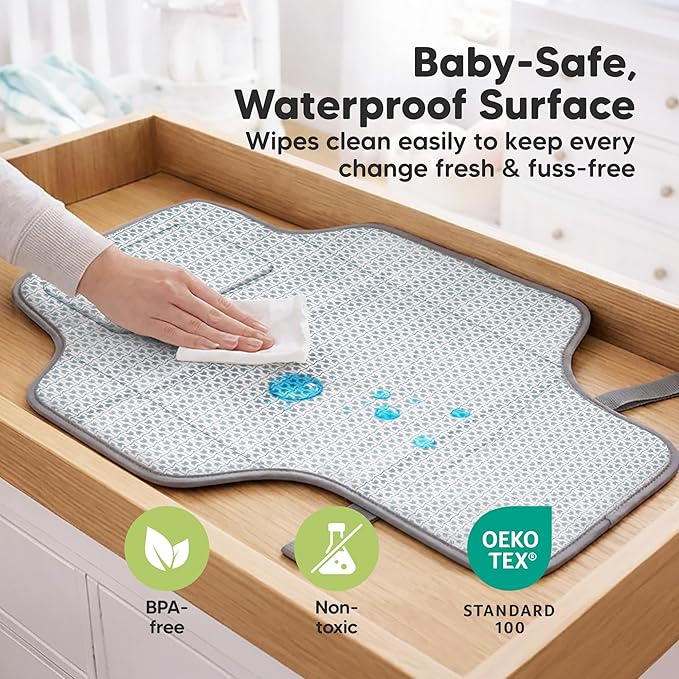KeaBabies Portable Changing Pad for Baby, Travel ??26 x 21 Wipeable, Waterproof, Foldable Baby Diaper Changing Mat for Diaper Bag, Caddy, Car, Bed, Newborn, Compact Changer Mat Station (Classic Gray)