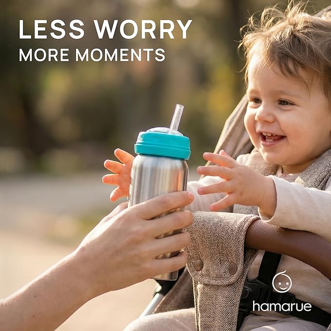 3-in-1 Stainless Steel Newborn Baby Bottle ??Grows into Sippy and Straw Cup, Leak-Proof Insulated, Ages 0??, 6 oz Teal