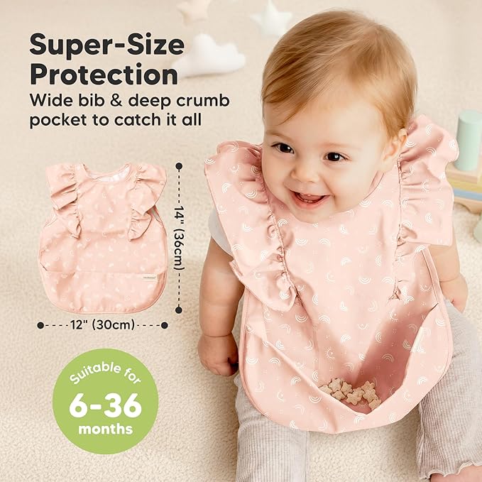 KeaBabies Waterproof Bibs for Baby Girl,Boy ??2-Pack Lightweight, Large Baby Bibs for Eating, Wearable Food Catcher, 6-12 Months Infant Feeding Essentials, Smock for Toddlers 1-3, Kids (Jolly Rainbow)