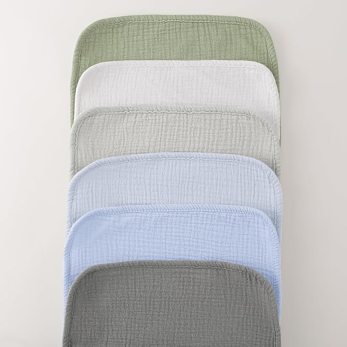 Bearmoss Muslin Burp Cloths, 100% Cotton Baby Burping Clothes, Large Extra Soft Absorbent for Unisex Newborn Boy and Girl, 20x10in, 6 Pack