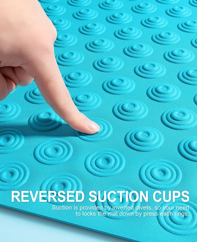 OTHWAY No Suction Cup Bath Mat: 39x16 inch Extra Long Bathmat?‚Perfect for Refinished or Ordinary Bath Tubs?‚Made of Nature Rubber?‚a Blessing for The Elderly and Children (Blue)
