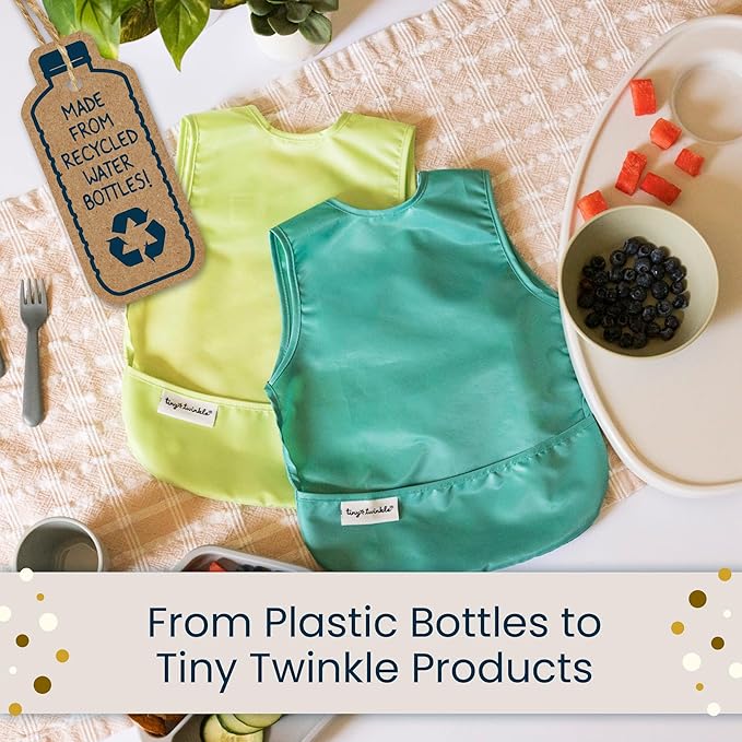 Tiny Twinkle Mess Proof Baby Bib for Girls | Waterproof Toddler Bib for Eating | Baby Apron for Feeding | Machine Washable | Perfect Shower Gift (Petite Safari, 6??4M)