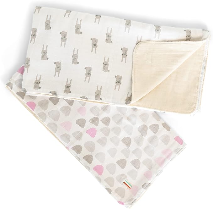 Organic Muslin | Cotton Blanket, Kids, Baby, Triple Layer Muslin, Quilt, Bed, Crib, GOTS Certified, Organic Cotton (Pink Hill)