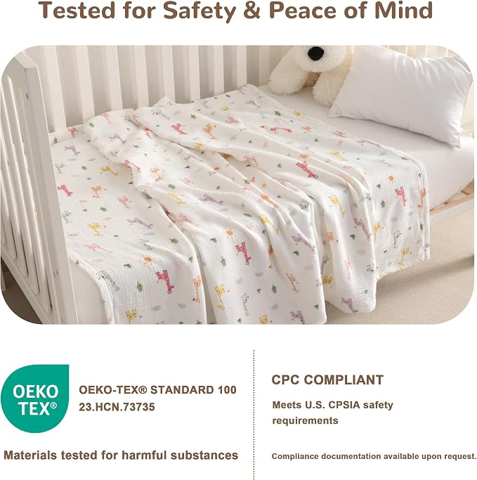 NTBAY Muslin Baby Swaddle Blanket, 2-Layer, 30x40 Lightweight Receiving Blanket for Newborns and Infants, Crib Stroller Travel Use, Cartoon Giraffe