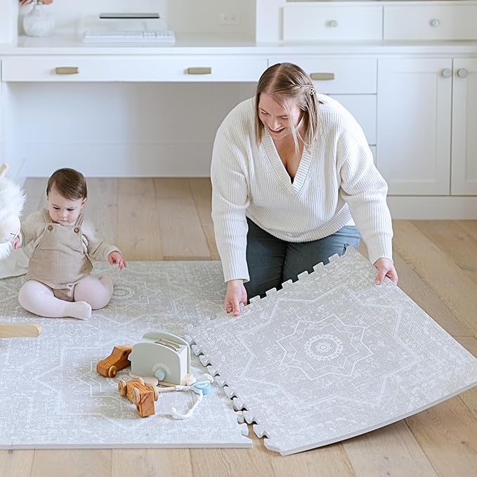 Little Landings Baby Play Mat for Floor - Layla (6x6ft) - Premium EVA Foam Play Mat for Babies & Toddlers (Ages 0-5+) - Non-Toxic Playmat for Tummy Time, Crawling & Playroom - Stylish & Comfortable