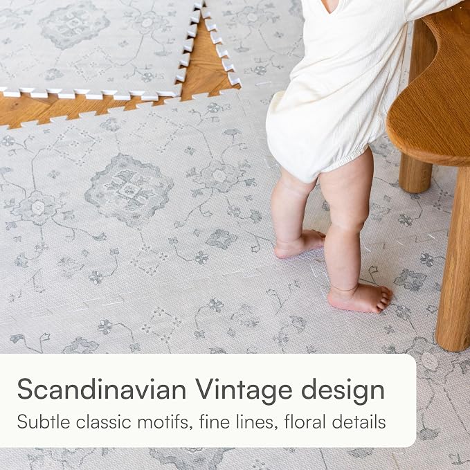 Lillefolk Baby Play Mat for Floor – 6x8ft Vintage Gray | PFAS Free Non Toxic Premium EVA Foam Tiles for Tummy Time, Crawling & Playpen – No Loose Edges Interlocking Babies & Toddlers (12 Tiles)