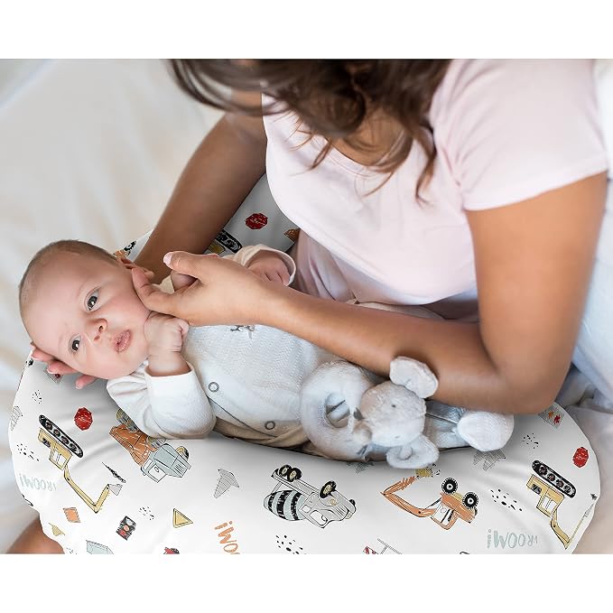 Sweet Jojo Designs Construction Truck Nursing Pillow Cover Breastfeeding Pillowcase for Newborn Infant Bottle or Breast Feeding (Pillow NOT Included) - Grey Yellow Orange Red and Blue Transportation