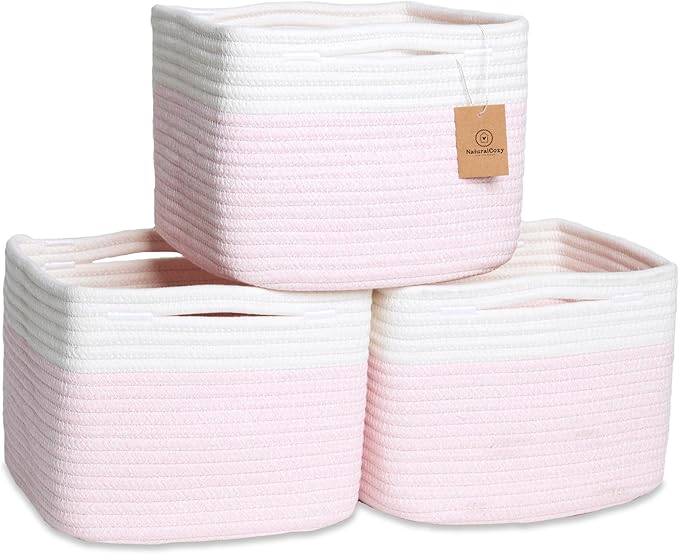 NaturalCozy Storage Cubes 9?�x9?�x7?�Cotton Rope Woven Baskets for Organizing 3-Pack | 9 Inch Cube Storage Bin | Small Basket for Shelf Nursery, Pantry, Decorative Plant, Bathroom Closet, Toy Gift
