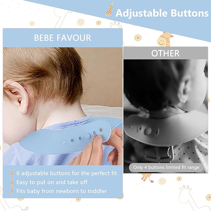 2 Pack Silicone Baby Bibs Adjustable Fit Waterproof Bib With Leak Proof Food Pouch Catcher for Eating Boys Girls