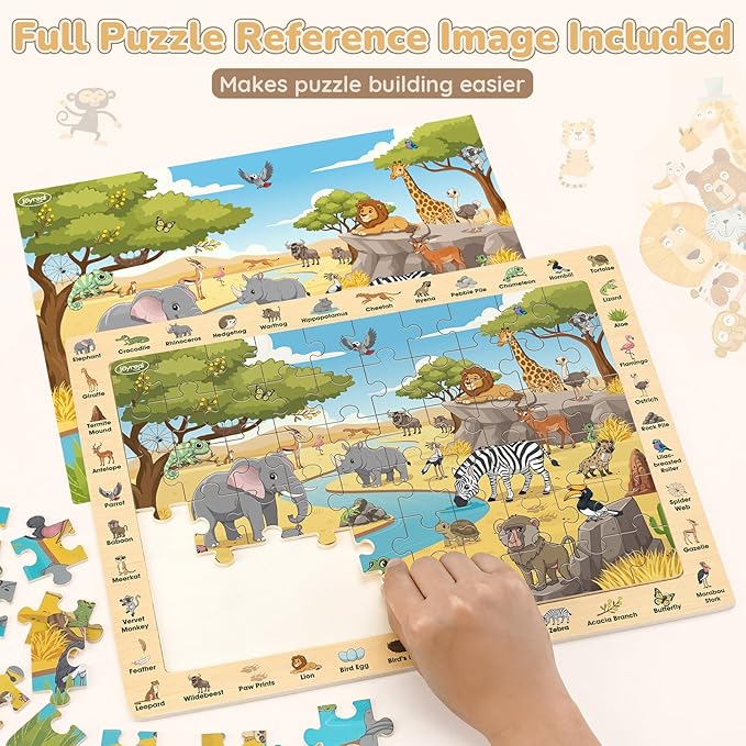 Joyreal Wooden Puzzles for Kids Ages 4-6, 4 x 60 Piece Search and Find Puzzles for Toddlers 3-5, Educational Animal Learning Toys, Birthday Gifts for 3 4 5 6 Year Old Boys Girls