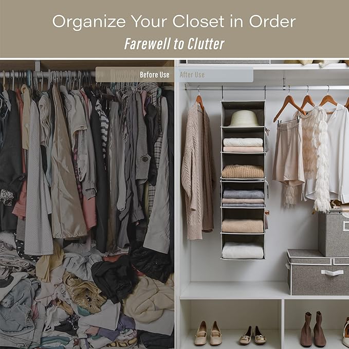 StorageWorks 6-Shelf Closet Organizers, Two 3-Shelf Separable Hanging Shelves for Closet, 12" D x 12" W x 48 ¼"Hï¼?Canvas, Gray