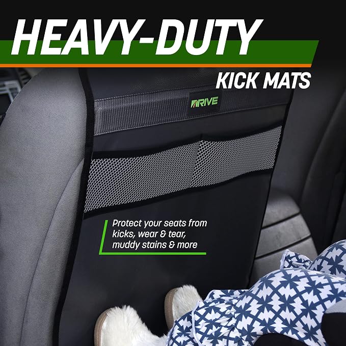 DRIVE AUTO PRODUCTS - 2 Pack Car Seat Back Protectors, Reversible Kick Mats - Gray