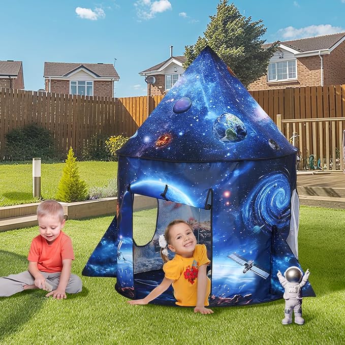 Rocket Ship Play Tent Kids Play Tents Cute Space Tent Indoor Outdoor Spaceship with Wing (Galaxy)