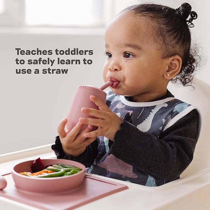 ezpz Mini Cup + Straw Training System (Sage) - 9 Months+ - 100% Silicone Training Cup for Infants + Toddlers - Designed by a Pediatric Feeding Specialist