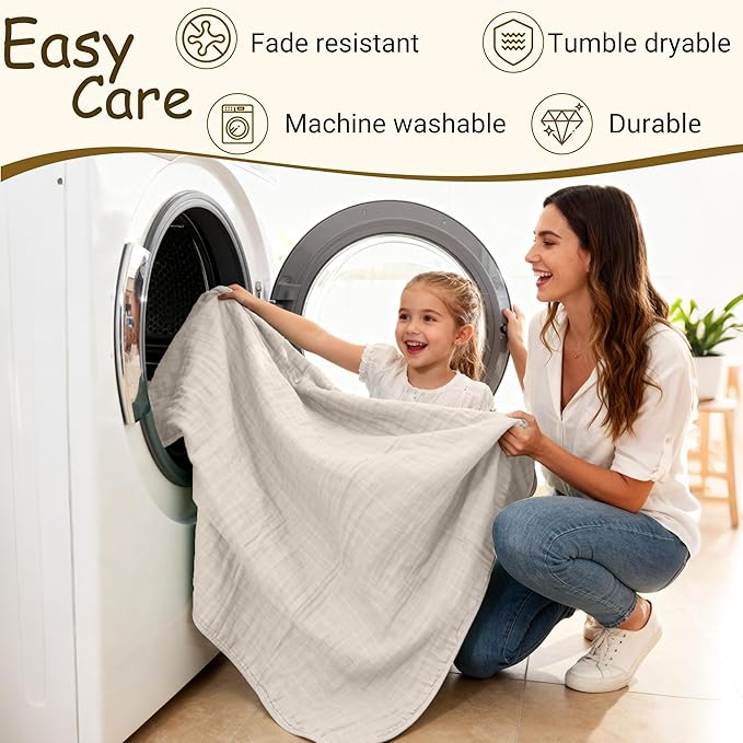ZPECC Muslin Toddler Blanket Thicker, 47x47 Organic Cotton Kids Quilt Hypoallergenic for Baby Essentials Crib Stroller Daycare Cot, Beige