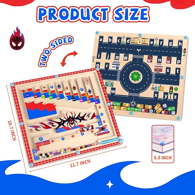 wakeInsa 2 in 1 Magnetic Color and Number Maze,Montessori Toys for Toddler Boys,Wooden Magnet Balls Puzzles,Toddler Busy Board Game,Preschool Learning Activities