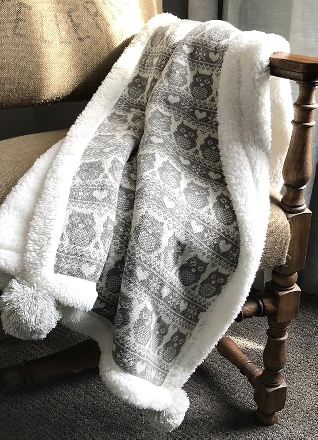 Snow Owl Cotton Knit Sherpa Baby Blanket 30?�x40??(Grey)
