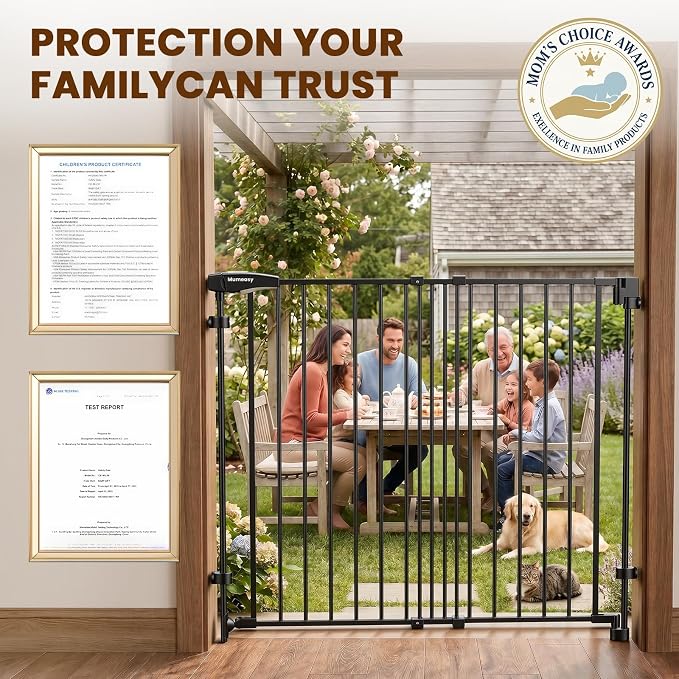 Mumeasy 36" Tall Baby Gate for Stairs, 29.5-43.3" Expandable Hardware Mounted (Drill Needed), Removable No Bottom Bar Dog Gate, Auto Close Wide Walk Thru Safety Gate for Doorways, Pets& Toddlers,Black