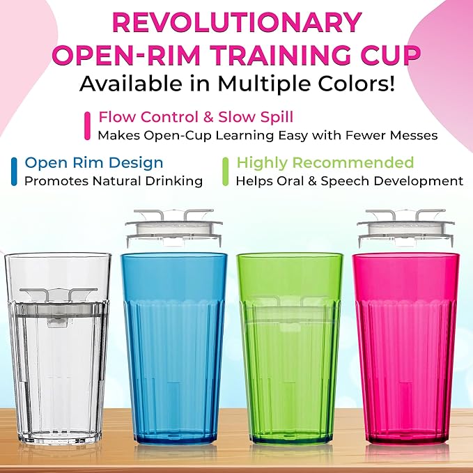 Reflo Smart Cup Bundle (Clear 2-Pack) Montessori Weaning Transition Training Cup, Slow-Spill Open-Rim Design, 360 Slow-Flow-Control, BPA-Free, Made in USA, E-Guide via QR Code