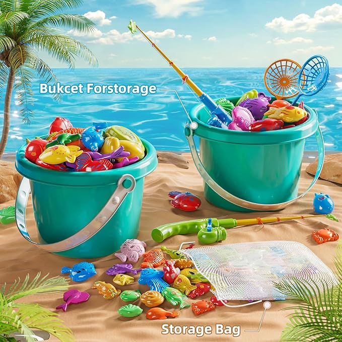 NIPLOOOW Pool Fishing Toys Games, Water Table Bathtub Toy with Inflatable Pool Pole Rod Net Plastic Floating Fish, Birthday Gifts for Kids Age 3 4 5 6 Year Old,Kids Outdoor Toys