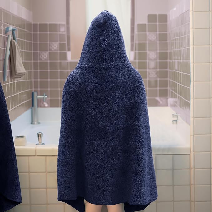 ORIGINAL KIDS Hooded Bath Towel Wrap - Ultra Soft 100% Cotton Terry Large Oversized Hooded Kids Towel - Toddler Big Kid Shower Pool Beach Towel - Absorbent Quick Dry Easy Care Gift - 30 x 54 - Navy