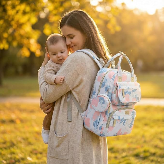 Diaper Bag Backpack for Baby – Large Capacity Waterproof Travel Tote, Multifunction Baby Bag with Changing Pad, Pacifier Holder & Stroller Straps (Sky Blue)