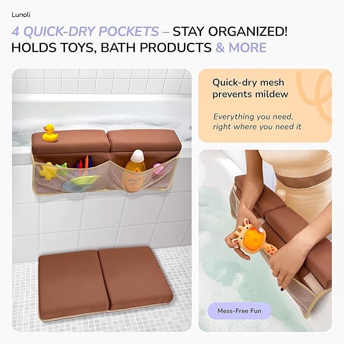 Baby Bath Kneeler and Elbow Rest Pad Set ??1.8??Thick 2025 Color of the Year Mocha Mousse Memory Foam Kneeling Pad & Elbow Cushion with 6 Suction Cups, 4 Mesh Pockets, Waterproof & Machine Washable