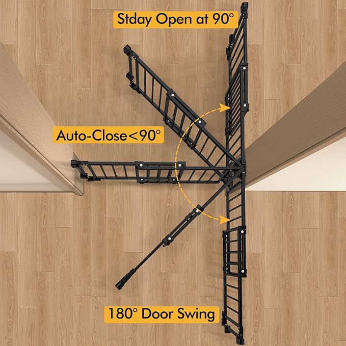 Extra Tall Baby Gate for Stairs and Doorways, 26-43” W x 39” H(Must Drill to Install), One-Hand Operation, Auto-Close Feature, No Bottom Threshold, for Babies and Pets, Black