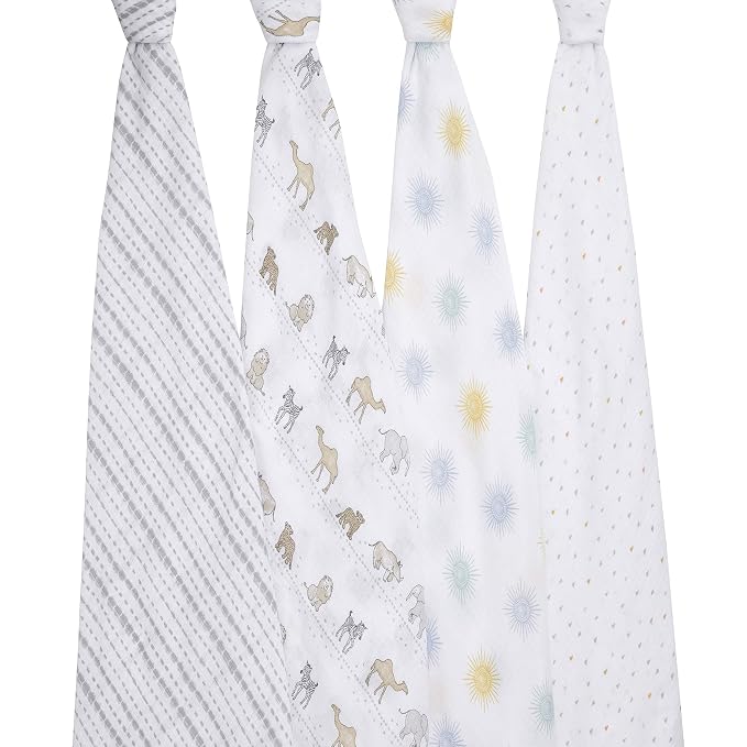 aden + anais Essentials Muslin Swaddle Blankets for Baby Girls and Boys, Newborn Receiving Blanket for Swaddling, 100% Cotton Baby Swaddle Wrap, 4 Pack, Sunshine