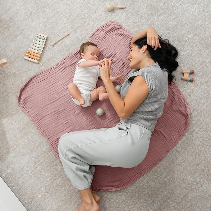 Comfy Cubs Muslin Baby Blanket - Soft, Lightweight, 6-Layer Cotton Swaddle Blankets for Newborns, Infants & Toddlers - 40" x 40" Large, Breathable & Versatile for Sleeping & Tummy Time - Mauve