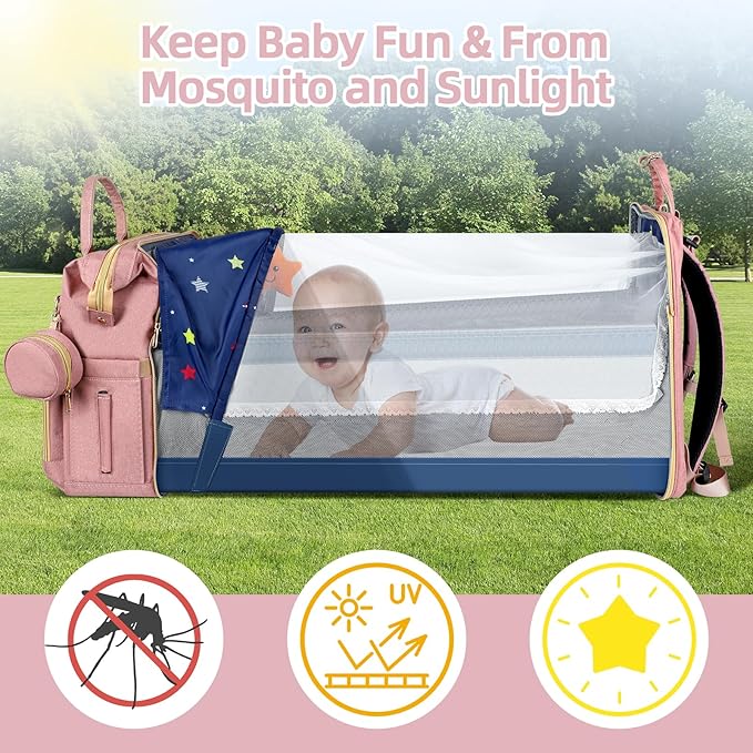 ZRSUN Diaper Bag Backpack with Portable Station & USB Port, Large Capacity Travel Baby Bag with Changing Pad, Waterproof Multi-Function Maternity Backpack for Mom & Dad (Pink)