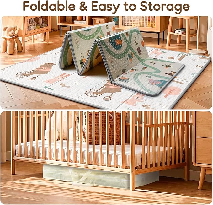 Foldable Baby Play Mat for Floor, PIGLOG 79x71 Extra Large Crawiling Play Mat for Babies, Waterproof & Portable Tummy Time and Non-Toxic Soft Foam Playmat for Infants, Toddlers