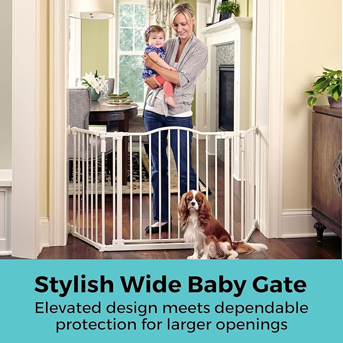 Toddleroo by North States - Deluxe Décor Safety Gate: Hardware Mounted Extra Wide Metal Baby Gate - Adjustable Child Gate - 38.3 to 72 Inches Wide - 30 Inches Tall - Warm White