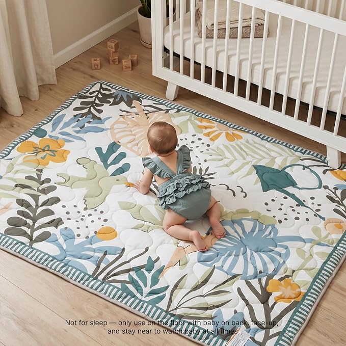 Momcozy Baby Play Mat for Floor, 59"x71" Thickened Playpen Mat, Playmate for Baby Tummy Time, Waterproof & Non-Slip, Foldable Outdoor Mat with Carrying Handle, Forest World