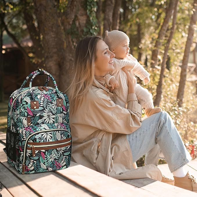 Diaper Bag Backpack Tote for Women Large Capacity, Baby Bag with Insulated Pockets Multifunctional Diaper Bags For Baby Girl Boy Waterproof Baby Bags For Boys Girls Mama Maternity Bag Colorful Leaves