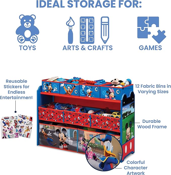 Disney Mickey Mouse Deluxe 9 Bin Design and Store Toy Organizer by Delta Children, Greenguard Gold Certified