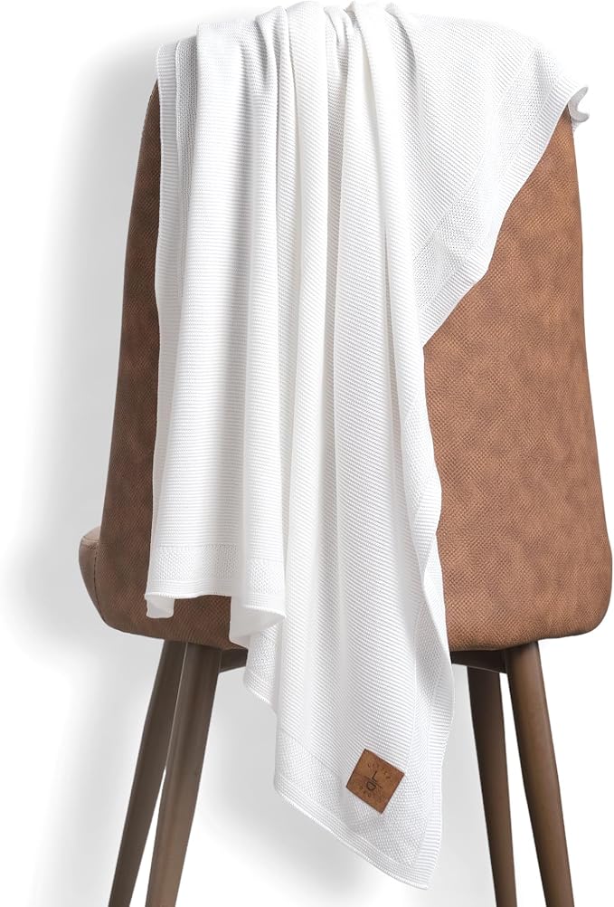 Dua 100% Tencel Baby Blanket 30x40 in, White, Oeko-Tex Certified, Silky Soft Knit, Thermal-Regulating Swaddle and Receiving Blanket for Newborns