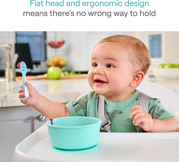 Munchkin® Gentle Dip??Baby Spoons for Self Feeding and Baby Led Weaning, 3 Pack, Blue/Green