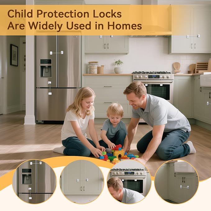2 Pack Refrigerator Lock for Kids, Toddlers and Adults, Child Proof Fridge Door Lock with Keys for Kitchen Freezer, Air Oven Air Fryer, Cabinets and Drawers, Windows, Doors (B-White-2 Pack)