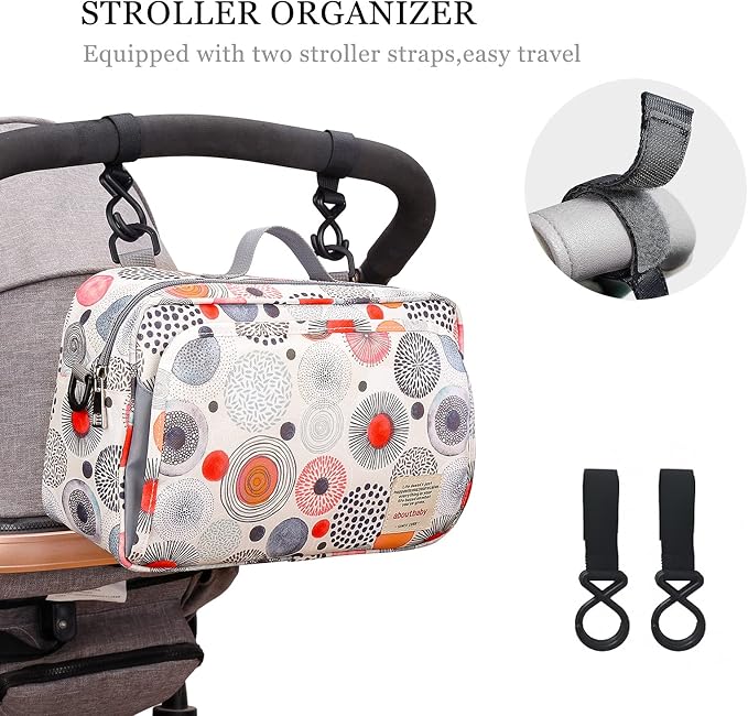 SONARIN Pram Buggy Bag Organiser & Stroller Organiser,Large Stroller Storage with Deep Cup Holder,2 x Pram Hooks,Shoulder Strap Used as Carry-On Handbag,Universal Fit All Buggy Models(Circle)
